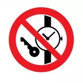 Знак Р-27 (Запрещается иметь при (на) себе металлические предметы (часы и т.п.))