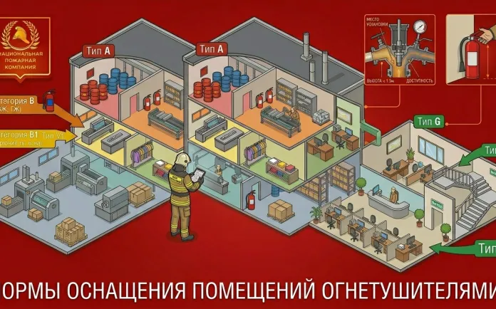 Нормы оснащения помещений огнетушителями