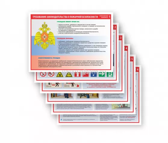 Комплект плакатов "Уголок пожарной безопасности" (6 листов А3) 